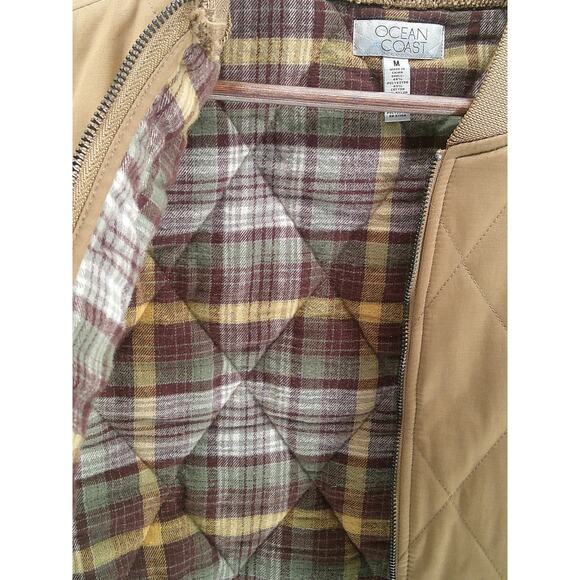 Ocean Coast Mens Brown Diamond Design Rib Collar Lined Zip Up Puffer Vest Medium - Picture 3 of 6